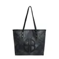 Grey and black gradient tote bag with grid stitching and metallic rivet details - Black