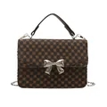 Chic dark brown monogram crossbody bag with vintage clover pattern and silver bow charm - Vintage Monogram Coffee