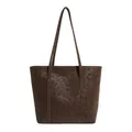 Retro dark brown leopard print tote bag with spacious interior and slim shoulder straps - Brown