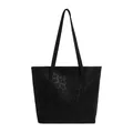 Large black tote bag with vintage leopard pattern and dual shoulder straps - Black