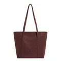 Large burgundy leopard print tote bag with matte texture and dual slim shoulder straps - Red