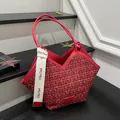 Sac fourre-tout chic en tweed rouge avec design en V et poignées d'épaule élégantes - Rouge