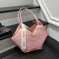 Sac à main en tweed rose avec ouverture en V et ruban sur la poignée pour femme - Rose