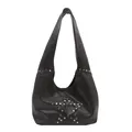 Retro black hobo shoulder bag with silver star rivets and large capacity for daily use - Brown