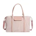 Pink quilted travel bag with top handles and adjustable shoulder strap in a minimalist style - Pink