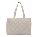 Beige quilted tote bag with large capacity and shoulder straps in a minimalist design - White