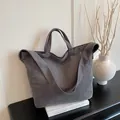 Large dark grey corduroy tote bag with dual handles and wide shoulder strap - Gray