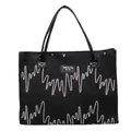 Grand sac cabas noir avec broderie ondulée colorée et étiquette de marque tendance - Noir