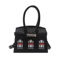 Elegante borsa nera stile architettonico con texture a coccodrillo e design finestre - Nero