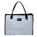 Sac cabas matelassé bleu clair avec broderie colorée et anses en cuir noir - Bleu