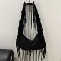 Chic black fringe shoulder bag made of soft suede material with bohemian tassel details - One Size / Black
