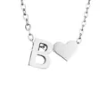 Polished silver stainless steel necklace featuring letter B and heart pendant charms - Letter B / Steel