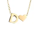 Minimalist 14K gold plated stainless steel necklace with letter D and heart pendant - Letter D / Gold