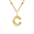 Gouden ketting met letter C hanger, zonnestraal textuur en kralen schakelketting - Letter C (C-Goud)