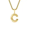 Golden titanium steel necklace featuring a textured capital letter C pendant on box chain - Letter C - Gold