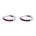 Silver-colored stainless steel hoop earrings featuring circular purple zircon stones - June Purple - Silver