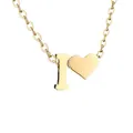 14K gold plated stainless steel necklace featuring letter I and heart pendant - Letter I / Gold