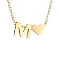 Minimalist 14K gold plated necklace featuring an M initial and heart pendant - Letter M / Gold