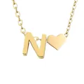 Minimalist 14K gold plated stainless steel necklace with heart and letter N pendant - Letter N / Gold