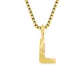 Gold plated stainless steel necklace featuring a letter L pendant with sunburst texture - Letter L - Gold