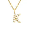 Gold stainless steel necklace with pearl-inlaid letter K pendant and beaded chain - Letter K - Gold
