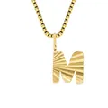 Titanium steel box chain necklace with a textured golden letter M pendant - Letter M - Gold