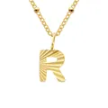 Gouden titanium stalen ketting met letter R hanger en fijne radiale textuurgravure - Letter R (R-Goud)