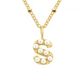 Minimalist stainless steel gold necklace featuring a letter S pendant with pearl inlay - Letter S - Gold