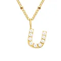 Gold stainless steel necklace featuring a letter U pendant set with elegant white pearls - Letter U - Gold