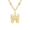 Gold stainless steel necklace featuring a letter W pendant inlaid with small white pearls - Letter W - Gold