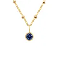 Gold beaded chain necklace with a bezel-set round blue sapphire birthstone pendant - September Royal Blue - Gold
