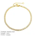 Pulsera tennis de acero inoxidable dorado con cristales cuadrados, longitud 15 cm y cierre - Dorado