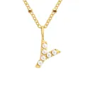 Gold stainless steel necklace featuring a letter Y pendant with small white pearls - Letter Y - Gold