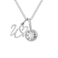 Silver pendant necklace with letter U heart design and clear round zircon gemstone - Silver Color Letter W