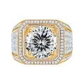 Luxurious gold plated 925 sterling silver square ring with 1ct round moissanite centerpiece - Size 15 / Gold - Hundred Cut