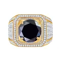 Luxurious 925 silver gold-plated ring with large round black stone and pave accents - Size 15 / Gold-Black