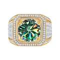 Men's 1ct Moissanite Ring in gold plated 925 silver with sparkling square halo setting - Size 15 / Teal