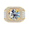 Luxury 1ct moissanite men ring with 925 silver square setting and golden finish - Size 15 / Gold - Heart & Arrow