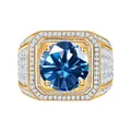 Men's luxury 925 silver ring with large blue stone and pavé white diamonds in gold finish - Size 15 / Gold-Royal Blue
