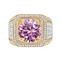 Luxurious 1 carat purple moissanite ring with gold finish and white pave zircons - Size 15 / Gold-Pink