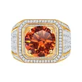Luxury gold-plated men's signet ring featuring a large orange round-cut gemstone - Size 15 / Gold - Lucky Red