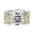 Retro S925 silver ring featuring 2ct oval moissanite and two-tone hollow band design - US Size 5 / White
