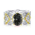 Bague vintage en argent S925 avec moissanite ovale 2ct et fines gravures ajourées - Gris