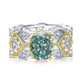 Bague moissanite 2ct ovale bleu-vert en argent S925 avec détails en or 18k - Bleu sarcelle