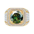 Luxurious gold finish ring for men with round green moissanite and micro-pave white zircons - Size 15 / Dark Green
