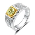 Macro detail of 925 silver ring featuring a yellow moissanite stone in a square setting - Size 7 / Lemon Yellow Moissanite