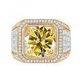 Men's hip-hop style 925 silver ring with 1ct round yellow stone and paved diamonds - Size 15 / Gold-Lime Yellow