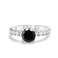 S925 sterling silver ring featuring a round black moissanite stone in four-prong setting - Size 5 / Black