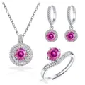 Detail eines Schmucksets aus 925er Silber mit runden rosa Moissanit-Steinen - Einstellbar Offen / Rosa Hundert-nudel-schnitt