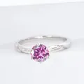 S925 sterling silver ring with a 1-carat round pink moissanite and six-claw setting - US Size 5 / Pink